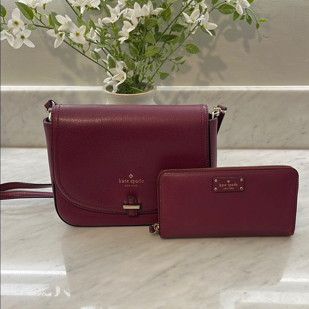 Kate Spade Burgundy Crossbody Bag and Wallet Set